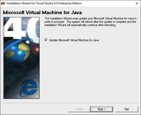Microsoft Java Virtual Machine Installer with Visual Studio 6 (1998)
